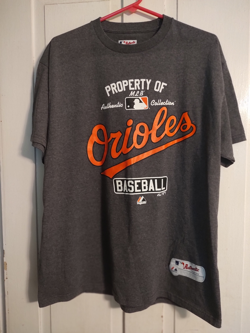 Baltimore Orioles Gray & Orange Baseball T-Shirt Large Majestic Brand